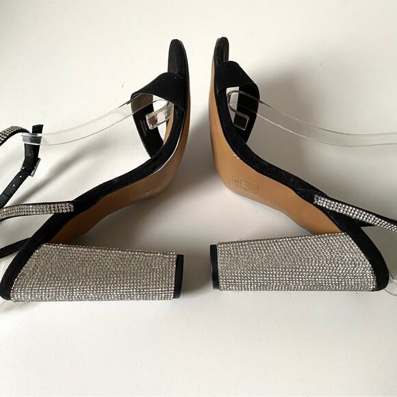 ASOS Design Hot Step Embellished Rhinestone Block Heel Black Sandals size 5 - Picture 10 of 13